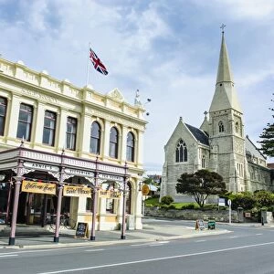 Victorian historical building and St. Lukes Church, Harbour-Tyne historic precinct, Oamaru, Otago, South Island, New Zealand, Pacific