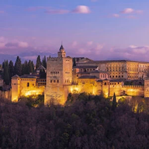 View of the Alhambra, UNESCO World Heritage Site, with the Sierra Nevada mountains