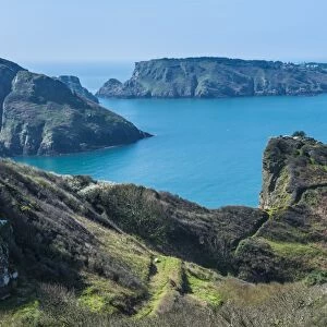 View over the east coast of Sark and the island Brecqhou, Channel Islands, United Kingdom