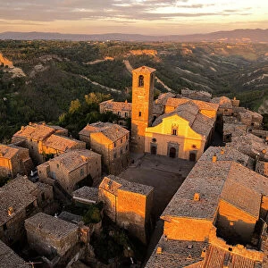 View of the historic centre of the medieval village of Civita di Bagnoregio at sunset, Viterbo province, Latium (Lazio), Italy, Europe