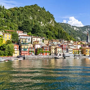 View of lake the village of Vezio, Province of Como, Lake Como, Lombardy, Italy, Europe