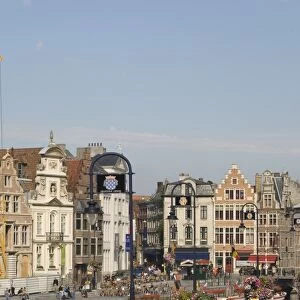 View of the riverside with merchants premises, Ghent, Belgium, Europe