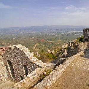 View over the ruins of Mystras, UNESCO World Heritage Site, Peloponnese, Greece, Europe