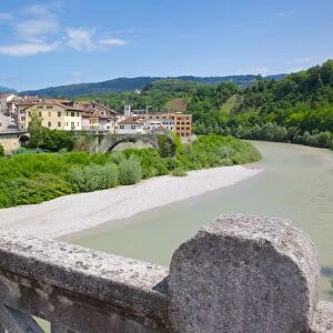 View of town and river, Belluno, Province of Belluno, Veneto, Italy, Europe