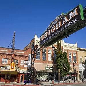 Welcome sign on historic Main Street in Brigham City, Utah, United States of America