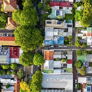 Aerial of houses in the Sydney suburb of Redfern, New South Wales, Australia