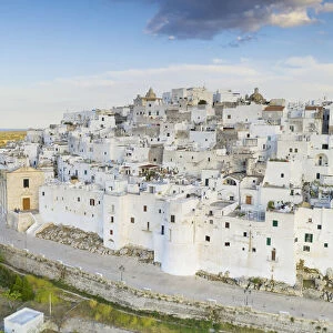aerial view of Ostuni, so called the white city, during a summer sunset
