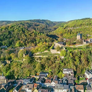 Aerial view at Sayn castle, Bendorf, Westerwald, Rhine valley, Rhineland-Palatinate, Germany