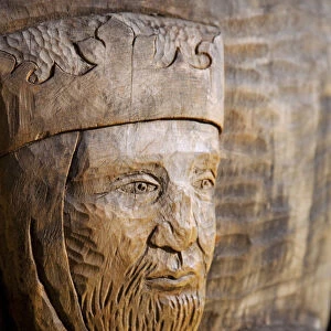 England. A carving of an ancient king at Lincoln castle