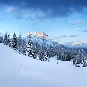 Europe, Italy, Veneto, Belluno. Winter at the Duran pass, Dolomites