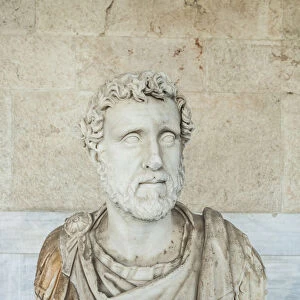 Greece, Athens, Ancient Agora, Stoa of Attalos and Agora Museum bust of Emperor Antoninus
