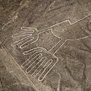 The Hands Geoglyph, aerial view, Nazca, Ica Region, Peru