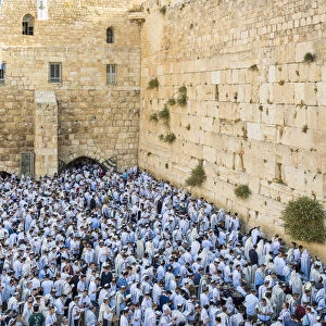 Israel, Jerusalem District, Jerusalem. Jews praying at the Western Wall fill the Kotel