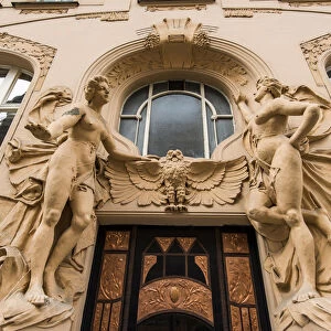 The Karel Masek House impressive doorway in art nouveau style, Old Town or Stare Mesto