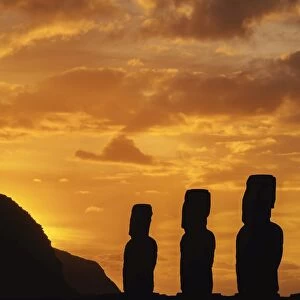 Moais in Ahu Tongariki at sunrise, Rapa Nui National Park, Easter Island, Chile