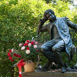 Monument to Alexander Pushkin in Tsarskoye Selo, Saint Petersburg, Russia