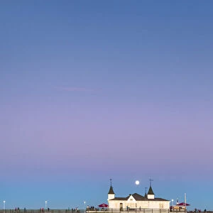 Full moon above the pier, Ahlbeck, Usedom island, Mecklenburg-Western Pomerania, Germany