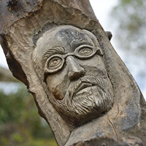 Nikos Kazantzakis, carved in tree, Open Air Museum, Lychnostatis, Hersonissos, Crete
