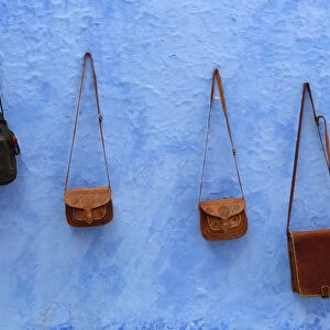 North Africa, Morocco, Chefchaouen district. Handbags for sale