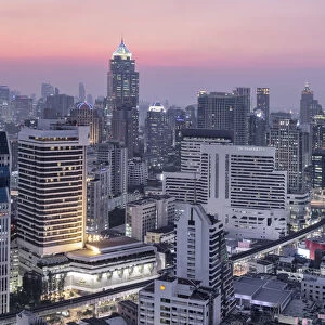 South East Asia, Thailand, Bangkok, night view along the BTS Skytrain and Sukhumvit Road