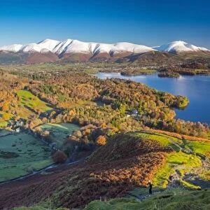 UK, England, Cumbria, Lake District, Derwentwater, Skiddaw and Blencathra mountains above Keswick
