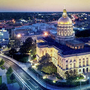 USA, Atlanta, Georgia, State Capitol Building, State Government, Fulton County, Dusk