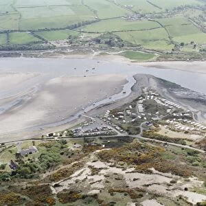 Aerial view of mouth of Teifi estuary Gwbert, Cardigan Bay, Wales