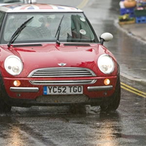 A car driving in the rain in Ambleside UK