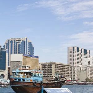 Dhows and water taxis on the Dubai Creek in Dubai