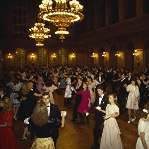 CZECH REPUBLIC, Prague Zofin Island. Young couples ballroom dancing
