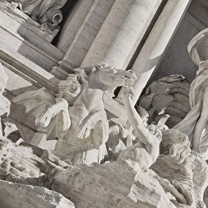 Italy, Lazio, Rome, Piazza di Trevi, Baroque Trevi Fountain or Fontana di Trevi showing