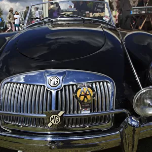 Transport, Cars, Old, Classic car show, Radiator grill of MG showing a badge