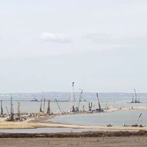 The construction of a bridge across the Kerch Strait to Crimea is seen from the outskirts