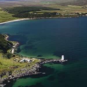 Aerial view of coastline and lighthouse, Carraig Fhada Lighthouse, Port Ellen, Isle of Islay, Inner Hebrides, Scotland