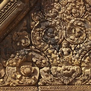 Bas-relief in Khmer Hindu temple, Banteay Srei, Angkor, Siem Riep, Cambodia