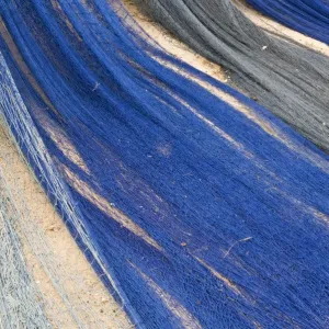 Blue fishing nets on beach Print Blue fishing nets on beach Print