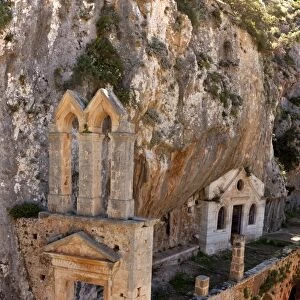 Catholic monastery and St. Johns Cliff, Akrotiri Peninsula, North Crete, Greece, April