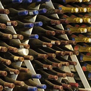 Close-up of wine bottles stored in cellar, Boschendal Vineyard, Franschoek, Western Cape, South Africa