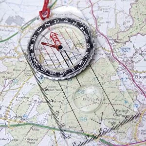 Compass on Ordnance Survey map of Kent, England, August