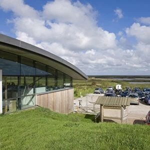 Eco visitor centre and reserve carpark, Cley Marshes, Norfolk Wildlife Trust Reserve, Cley-next-the-Sea, Norfolk