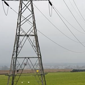 Electricity transmission pylons crossing over farmland, Forfar, Angus, Scotland, november
