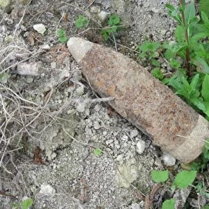 Iron Harvest, World War One high explosive shell, unexploded, Somme Battlefield, Somme, Picardy, France, May