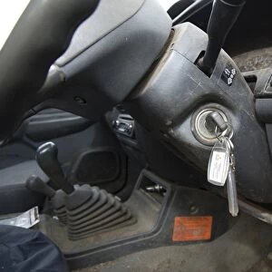 Keys left in ignition of pick-up truck in farmyard, Lancashire, England, August