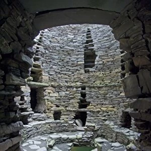 Looking into interior of Iron Age broch from doorway, Mousa Broch, Mousa, Shetland Islands, Scotland, summer