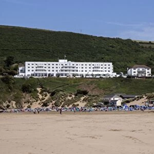 Looking north towards Saunton Sands Hotel, North Devon. Saunton Sand beach is a Unesco designated Biosphere Reserve