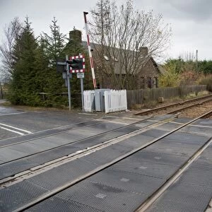 Railway level crossing, near Inchture, Perth and Kinross, Scotland, november