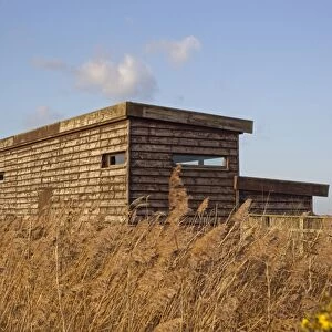 Rear view of South Hide, Minsmere RSPB Reserve, Suffolk, England, november