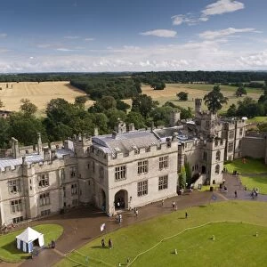 Residential buildings of medieval castle converted into country house, with surrounding countryside, Warwick Castle