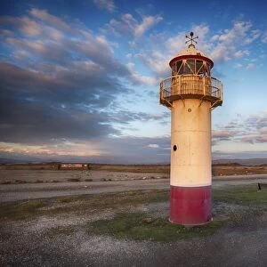 Restored cast iron lighthouse, Hodbarrow Lighthouse, Hodbarrow Point, Duddon Estuary, Haverigg, Cumbria, England