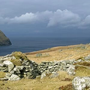 Ruin of old cleet for storing seabirds, St. Kilda, Outer Hebrides, Scotland, march